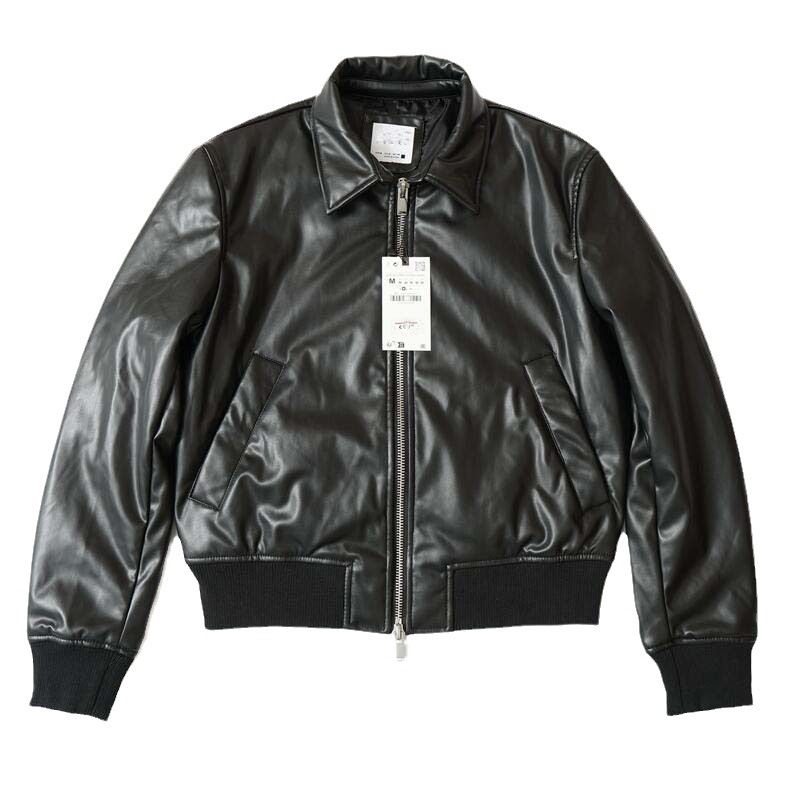 Zayra Rose Lapel Faux Leather Black Double Zipper Head Jacket Coat Leather Coat