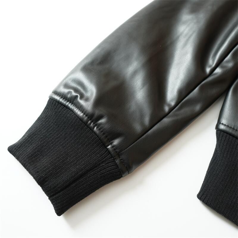 Zayra Rose Lapel Faux Leather Black Double Zipper Head Jacket Coat Leather Coat