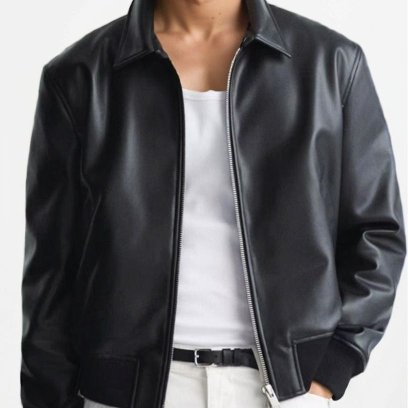 Zayra Rose Lapel Faux Leather Black Double Zipper Head Jacket Coat Leather Coat, Size: S, Color: Black