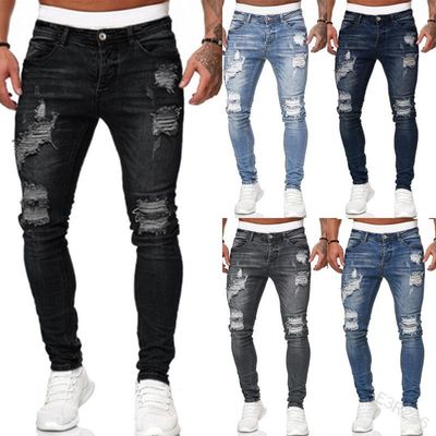 Zayra Rose Ripped Jeans Men Slim-fit Pants Trendy