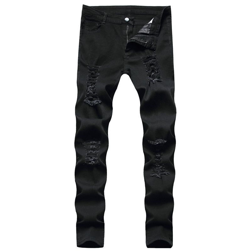 Zayra Rose Cross-border Black Skinny Jeans Knee Ripped Jeans Men, Size: 28, Color: 3306