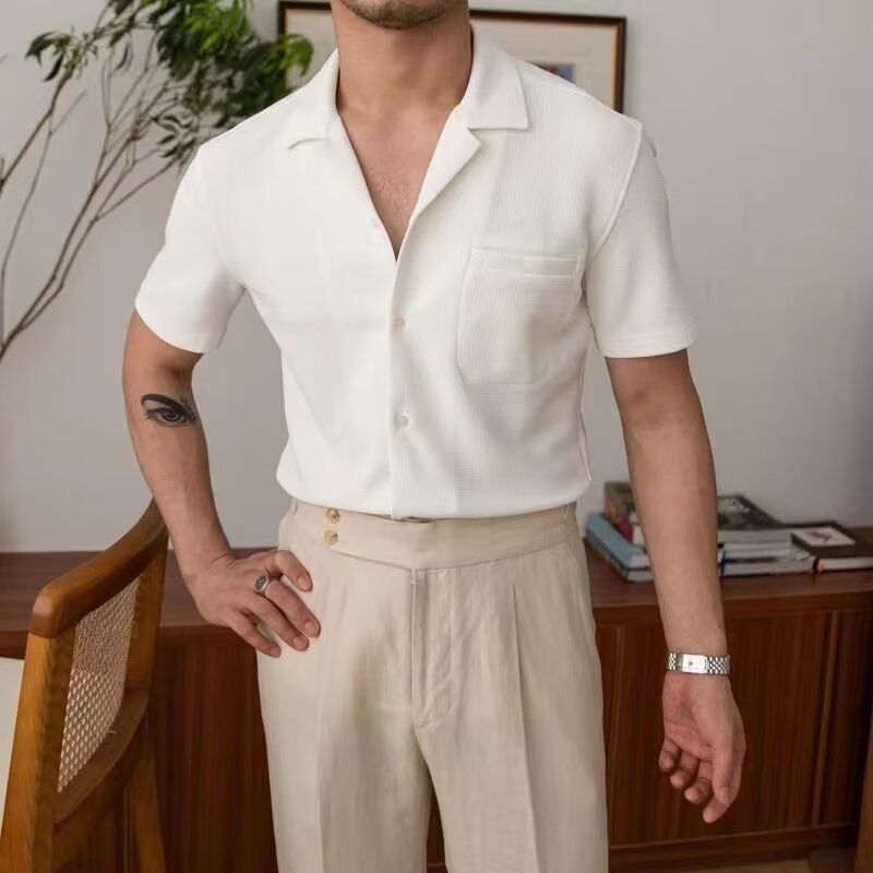 Zayra Rose Summer Linen Cuban Collar Short Sleeve Shirt Beach Holiday Style Breathable Solid Color Shirt Retro Loose Top Fashion, Size: M, Color: White