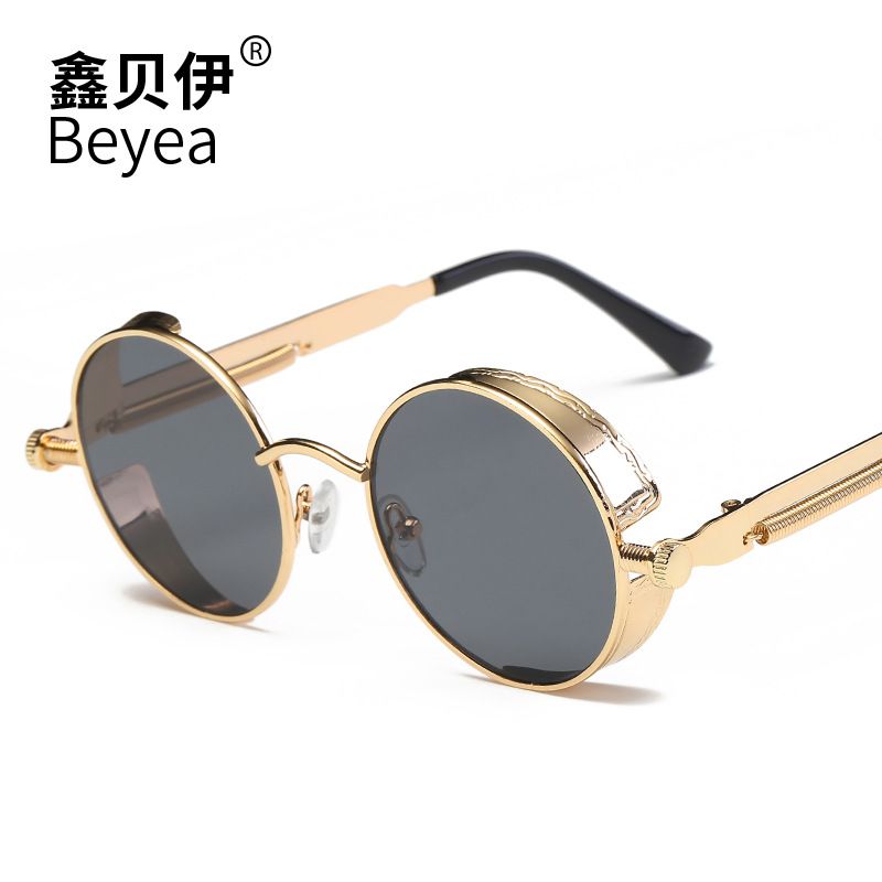 Zayra Rose Retro Round Frame Sunglasses Metal Spring Sunglasses Reflective Colorful Sunglasses, Lens Color: Black frame gray film