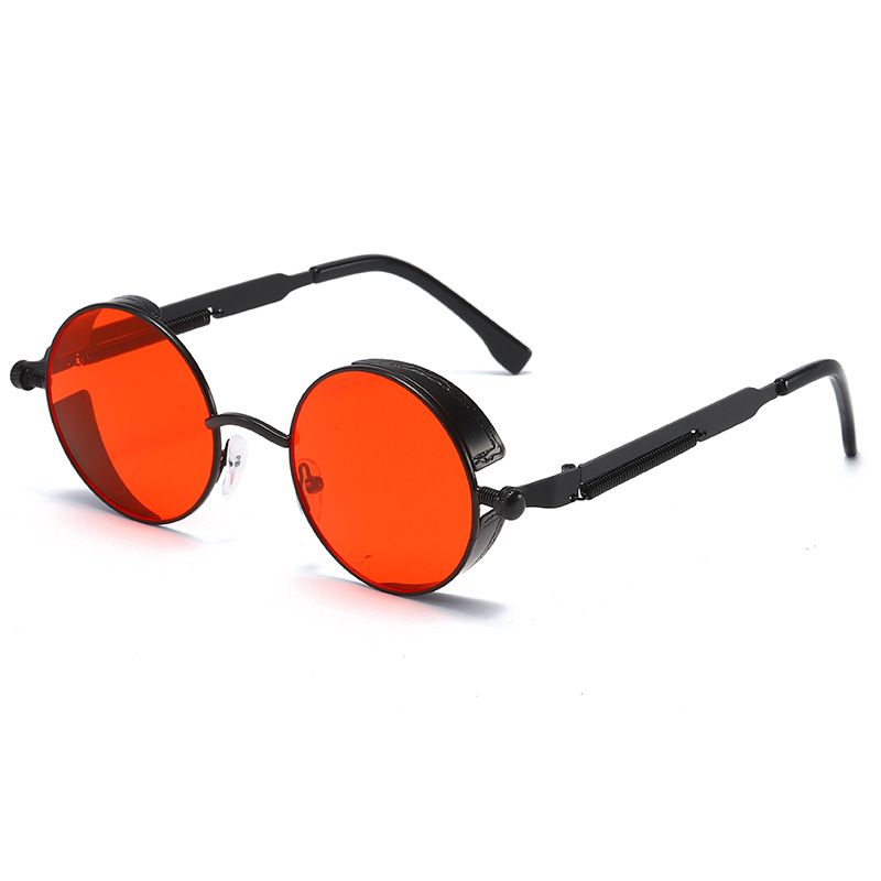 Zayra Rose Retro Round Frame Sunglasses Metal Spring Sunglasses Reflective Colorful Sunglasses