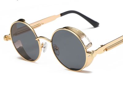 Zayra Rose Retro Round Frame Sunglasses Metal Spring Sunglasses Reflective Colorful Sunglasses