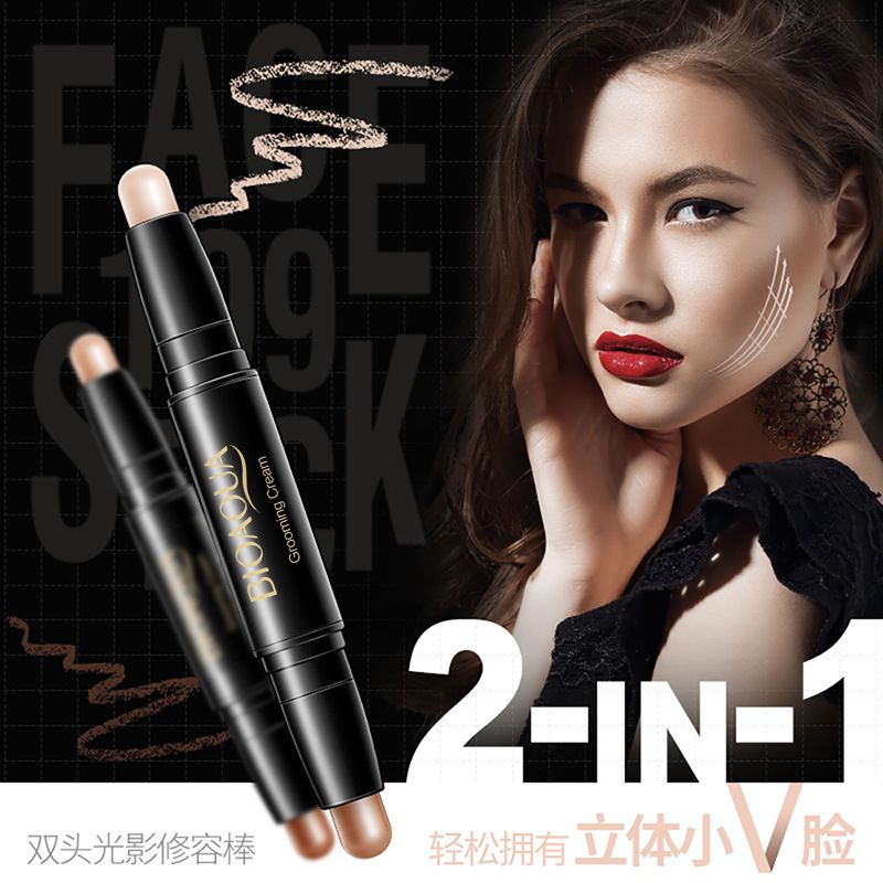 Zayra Rose Repair Stick Double-headed Light Shadow Concealer Lifting Beauty Makeup Repair Pen Shadow Highlight Three-dimensional Concealer Pen Makeup, Net Content: 01#natural color+dark coffee color