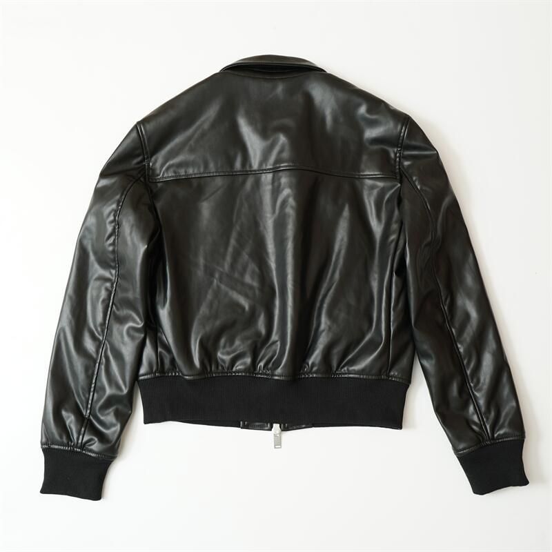 Zayra Rose Lapel Faux Leather Black Double Zipper Head Jacket Coat Leather Coat