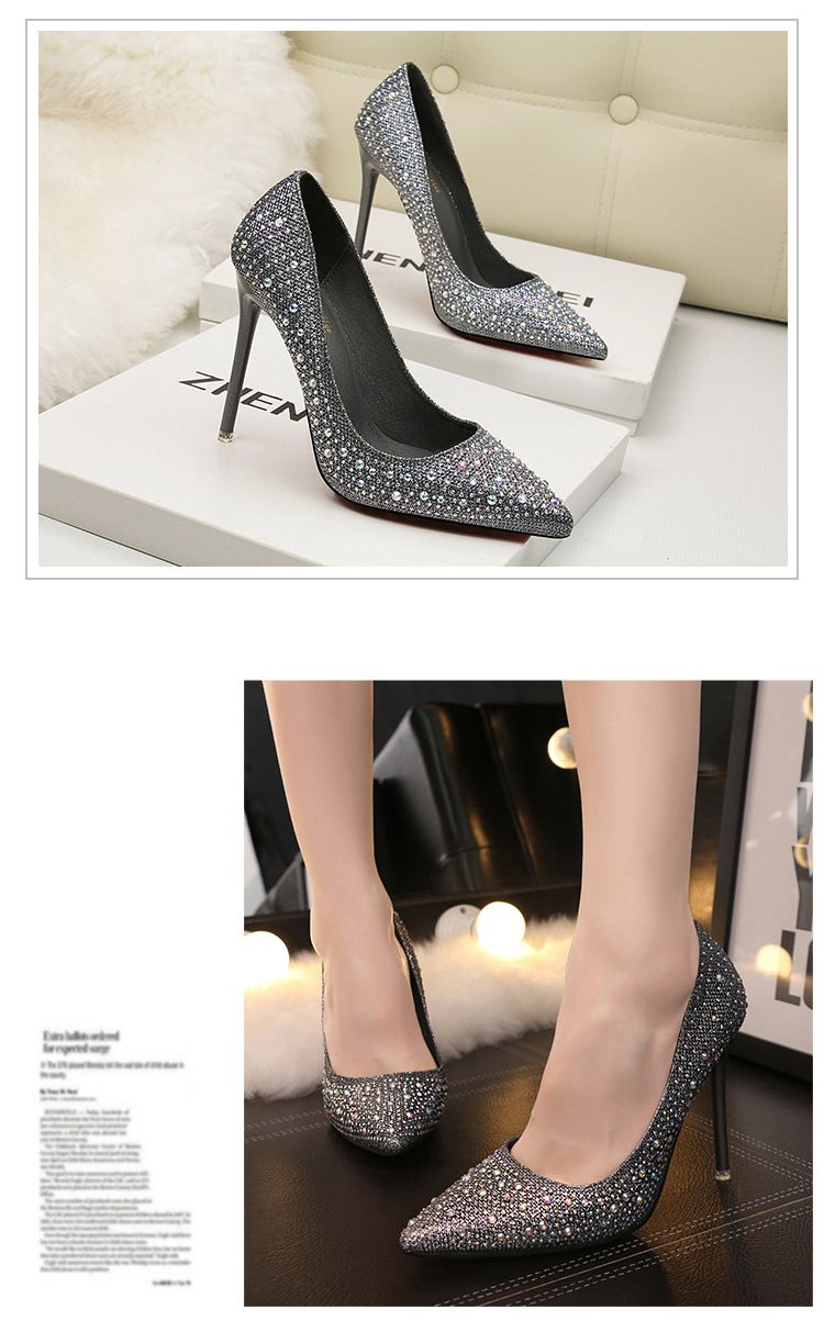 Zayra Rose  Korean Fashion Sweet And Elegant Thin Heel High Heel Shallow Mouth Thin Pointed Colored Diamond Rhinestone Wedding Shoes