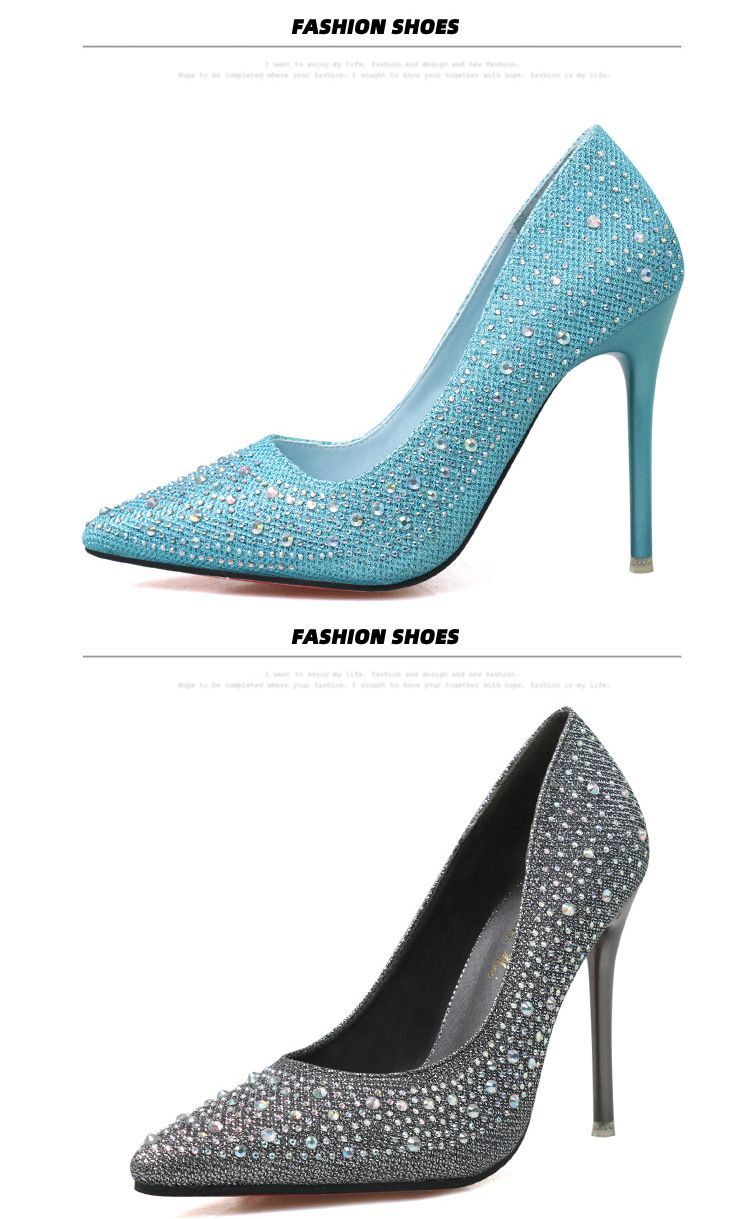 Zayra Rose  Korean Fashion Sweet And Elegant Thin Heel High Heel Shallow Mouth Thin Pointed Colored Diamond Rhinestone Wedding Shoes