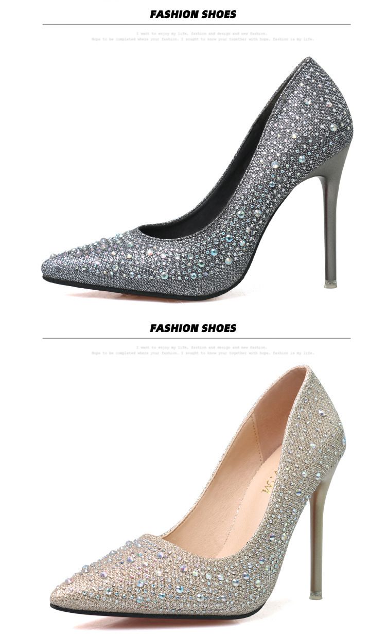 Zayra Rose  Korean Fashion Sweet And Elegant Thin Heel High Heel Shallow Mouth Thin Pointed Colored Diamond Rhinestone Wedding Shoes