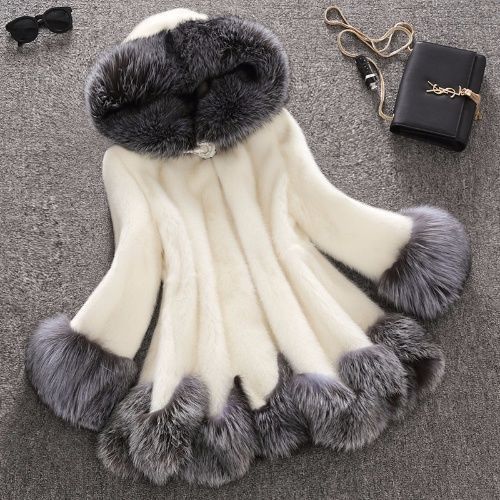Zayra Rose Autumn And Winter New Fur Coat Women&#39;s Long Coat Mink Fox Fur Collar Imitation Fur Ladies Plus Size, Size: XS, Color: White
