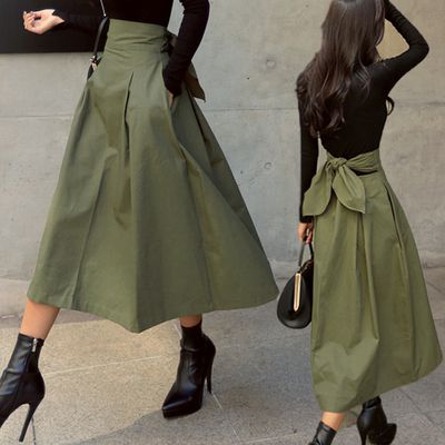Zayra Rose Skirt  Spring And Autumn A- Line Umbrella Skirt Super Popular Bow Large Swing Skirt Slim Waist Long