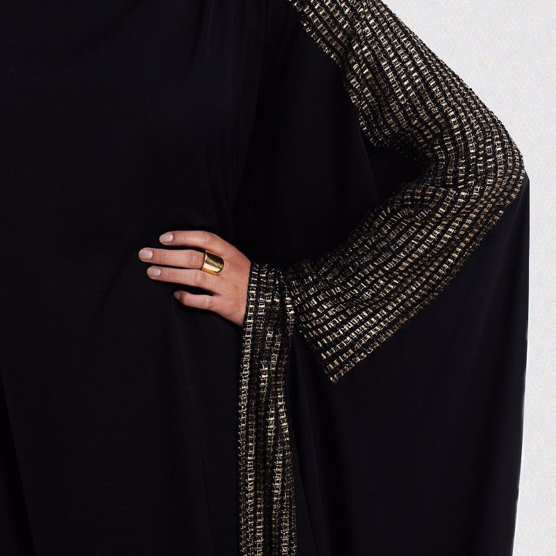 Arab Elegant Loose Robe Muslim Hui Dubai Sequin Doll Sleeve Robe Large Size Women Dress