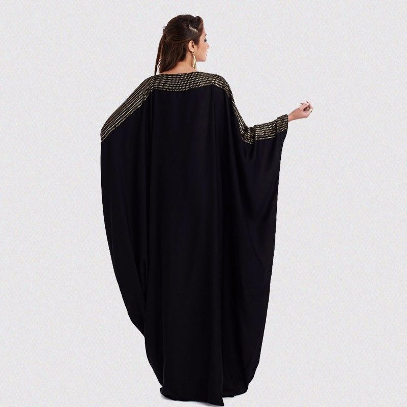 Arab Elegant Loose Robe Muslim Hui Dubai Sequin Doll Sleeve Robe Large Size Women Dress
