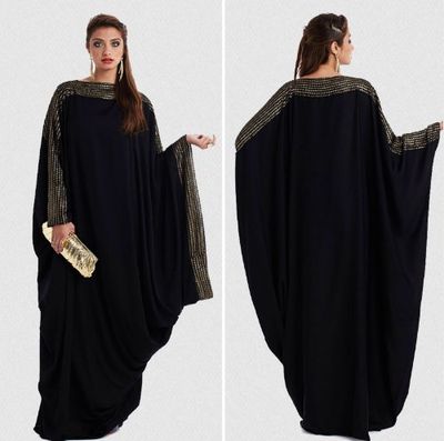 Arab Elegant Loose Robe Muslim Hui Dubai Sequin Doll Sleeve Robe Large Size Women Dress