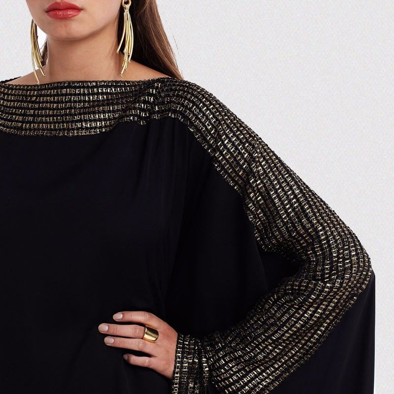 Arab Elegant Loose Robe Muslim Hui Dubai Sequin Doll Sleeve Robe Large Size Women Dress