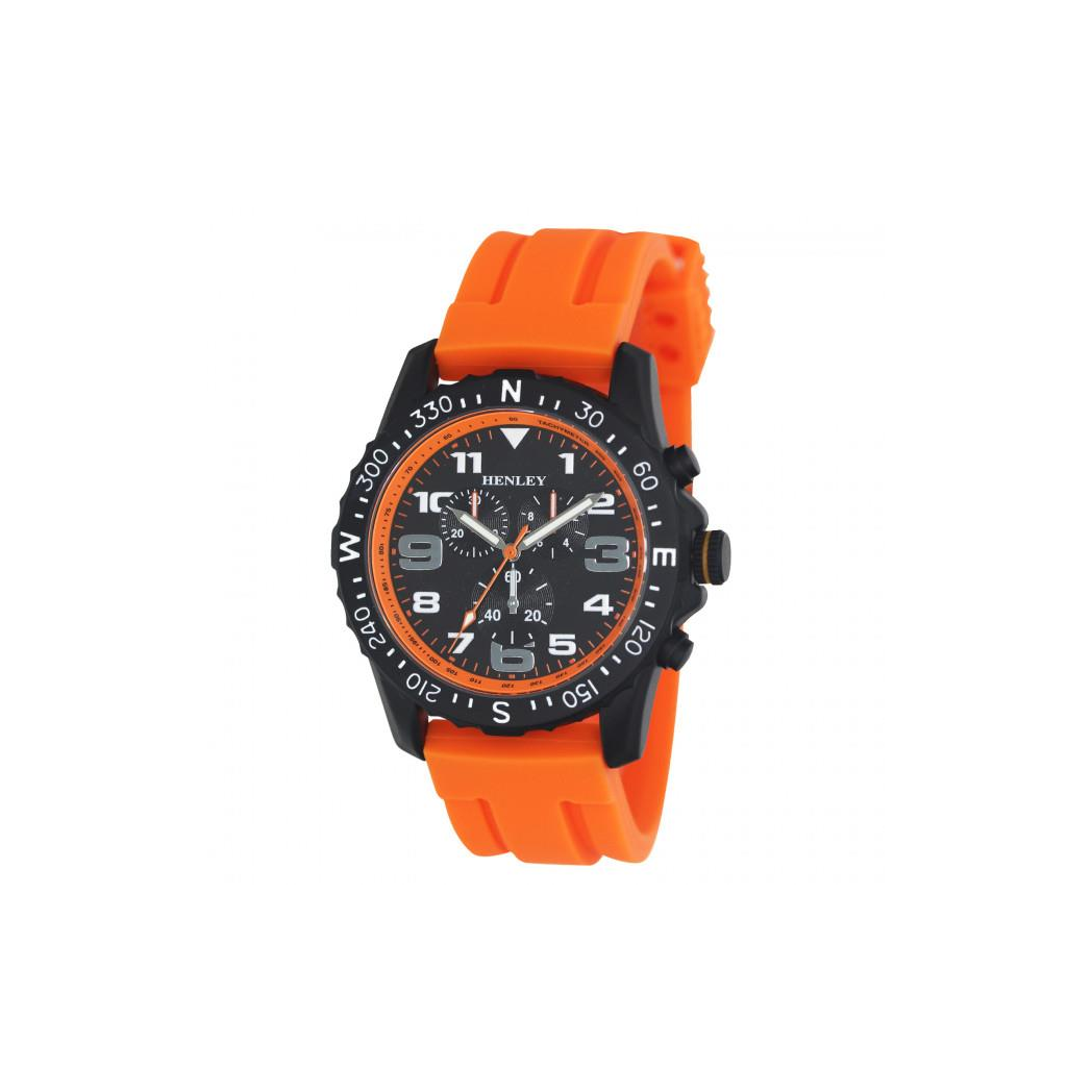 Henley Men&#39;s Multi Eye Black Dial With Orange Sports Silicone Rubber Strap Watch H02208.8