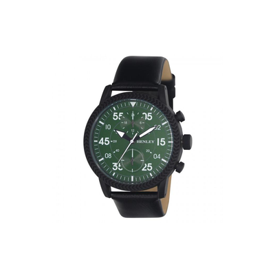 Henley Men&#39;s Bold Textured sports Green Dial With Black Leather Strap Watch H02212.11
