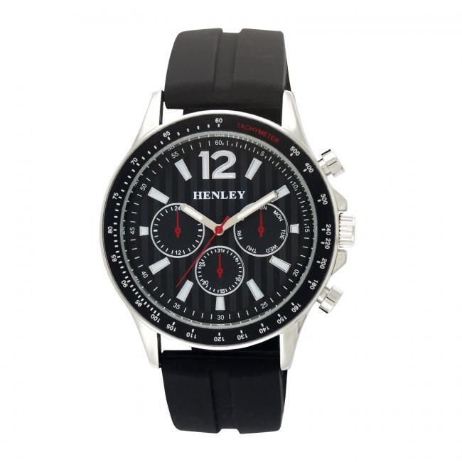 Henley Mens Black Dial Black Silicone Sports Rubber Strap Watch H02206.3