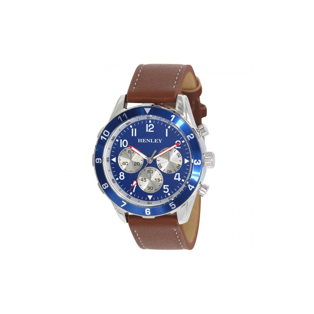 Henley Mens Multi Eye Classic Blue Dial With Brown Sports Leather Strap Watch H02213.6