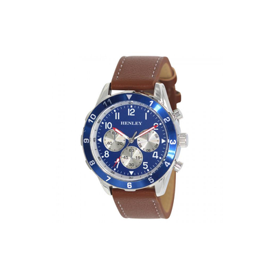 Henley Mens Multi Eye Classic Blue Dial With Brown Sports Leather Strap Watch H02213.6