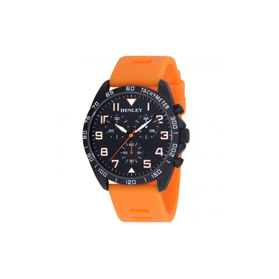 Henley Men&#39;s Multi Eye Black Dial With Orange Sports Large Silicone Strap Watch H02215.8