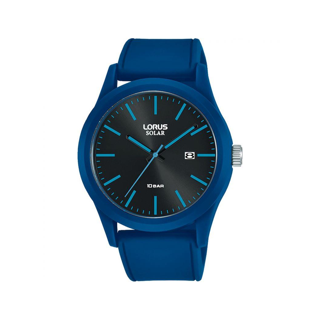 Lorus Mens Sports Solar Powered Black Dated Dial Blue Rubber Strap Watch RH305AX9