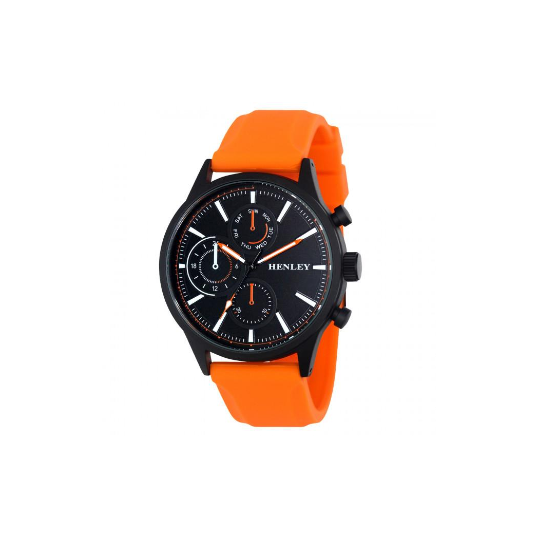 Henley Mens Multi Eye Black Dial With Sports Large Orange Silicone Strap Watch H02222.8