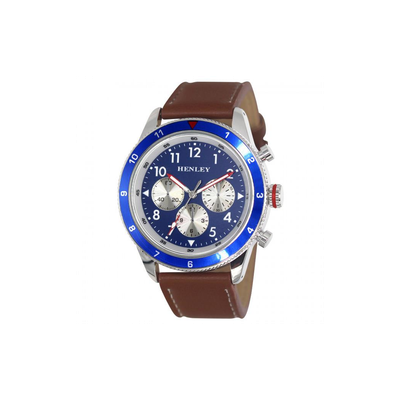 Henley Mens Multi Eye Blue Dial With Brown Sports Large Leather Strap Watch H02219.26