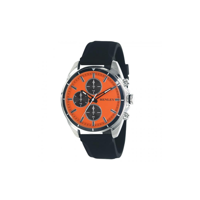 Henley Mens Multi Eye Orange Dial With Black Sports Silicone Rubber Strap Watch H02209.8