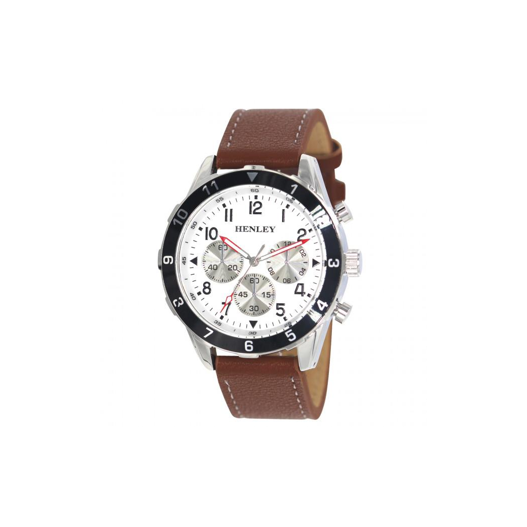 Henley Mens Multi Eye Classic White Dial With Brown Sports Leather Strap Watch H02213.4