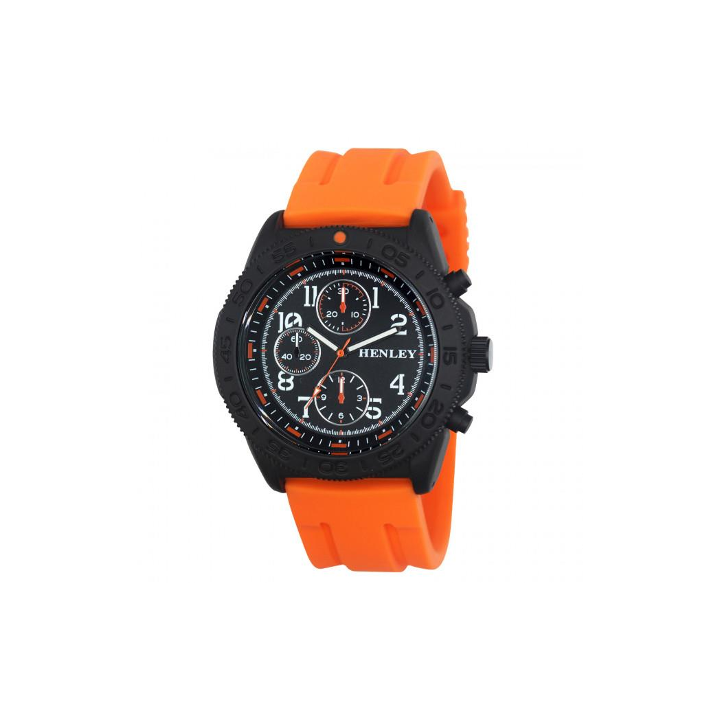 Henley Mens Multi Eye Black Dial With Orange Sports Large Silicone Strap Watch H02218.8