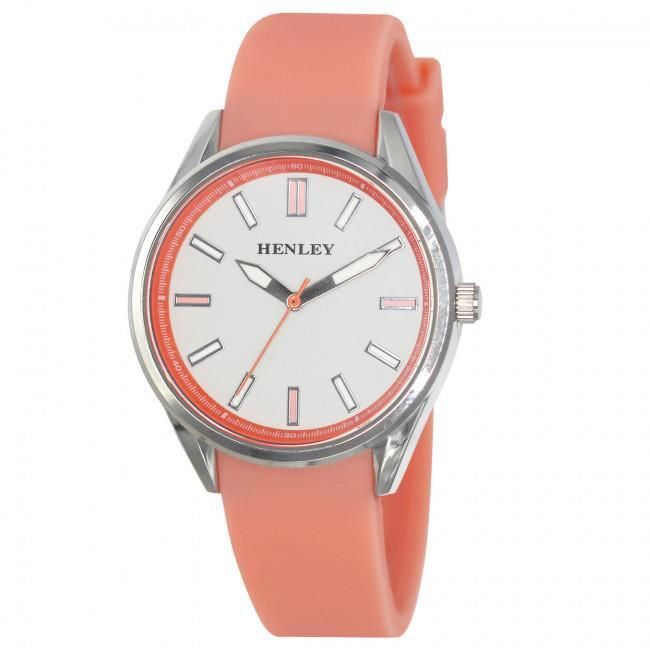Henley Ladies Sports White Dial with Persimmon Rubber Strap Watch H06177.15