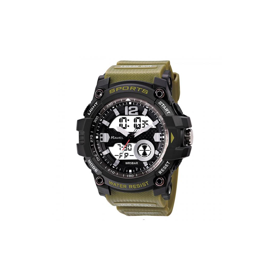 Ravel Mens Ana-Digi Dual time 5ATM Sports Khaki Digital Watch RDT.2B