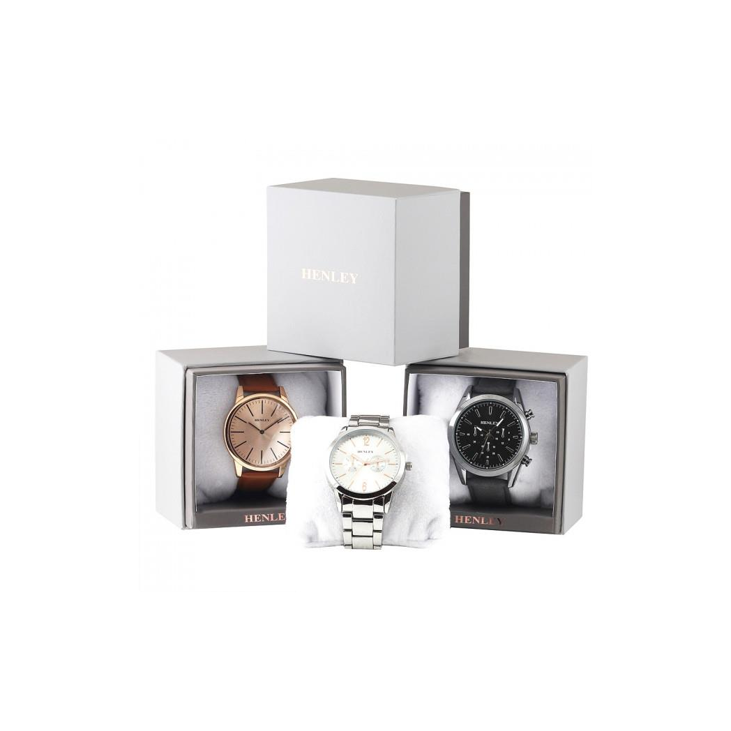 Henley Men&#39;s Multi Eye Black Dial With Orange Sports Silicone Rubber Strap Watch H02208.8