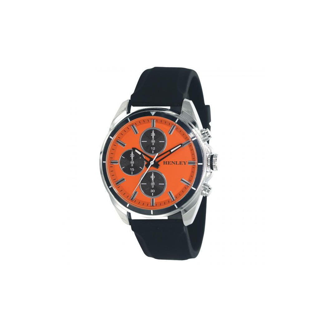 Henley Mens Multi Eye Orange Dial With Black Sports Silicone Rubber Strap Watch H02209.8