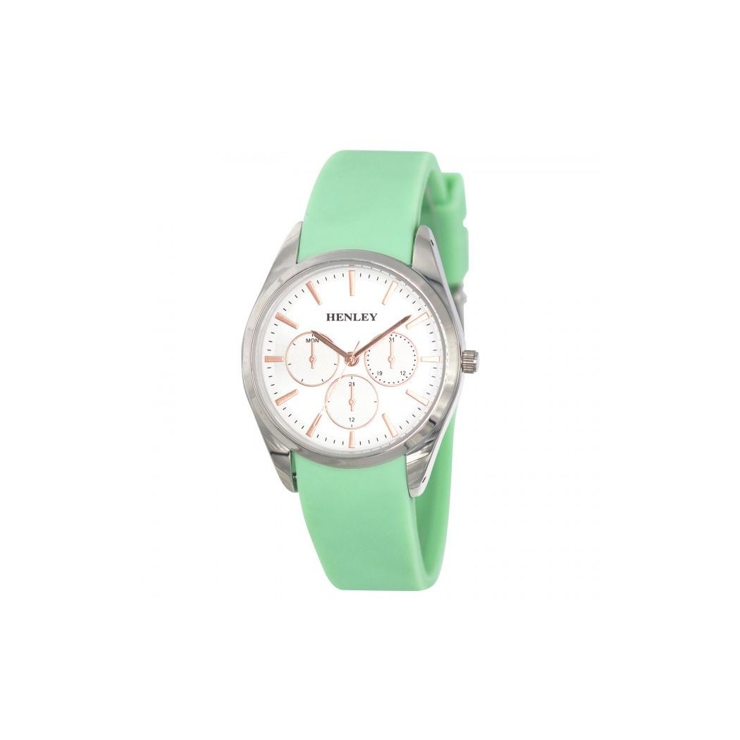 Henley Ladies Sports Silver Dial with Green Rubber Strap Watch H06175.11