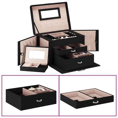 Jewellery Box 3-Layer with Mirror Lockable Black 26x18x17.5 cm