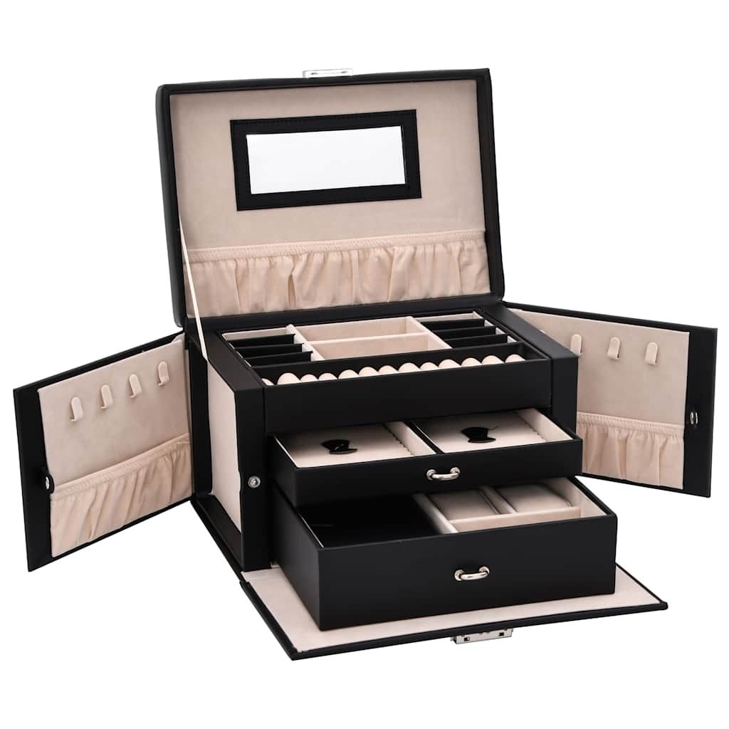 Jewellery Box 3-Layer with Mirror Lockable Black 26x18x17.5 cm