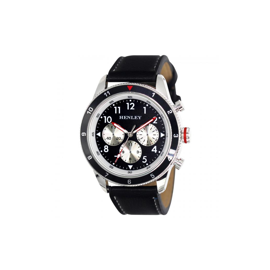 Henley Mens Multi Eye Black Dial With Black Sports Large Leather Strap Watch H02219.3
