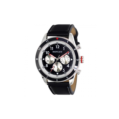 Henley Mens Multi Eye Black Dial With Black Sports Large Leather Strap Watch H02219.3