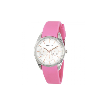 Henley Ladies Sports Silver Dial with Pink Rubber Strap Watch H06175.5