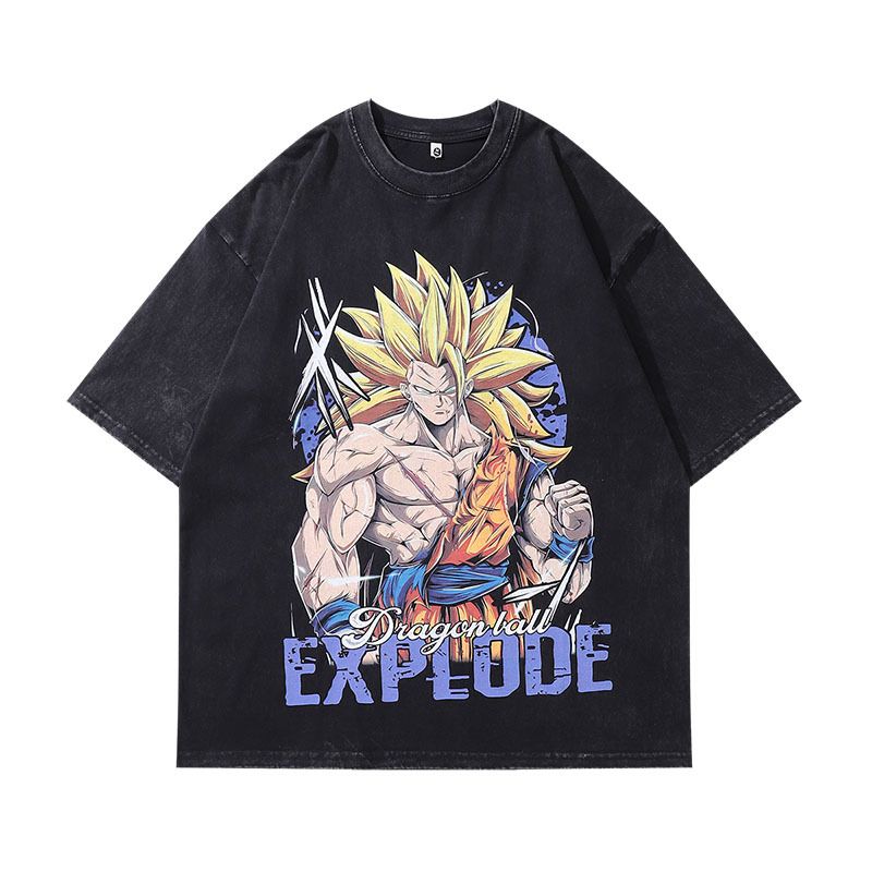 Street Fashion Brand Cartoon Heavy Washed Short Sleeve T-shirt Men And Women Hip Hop Hip Hop Hip Hop Couple Half Sleeve Base, Color: X105, Size: M