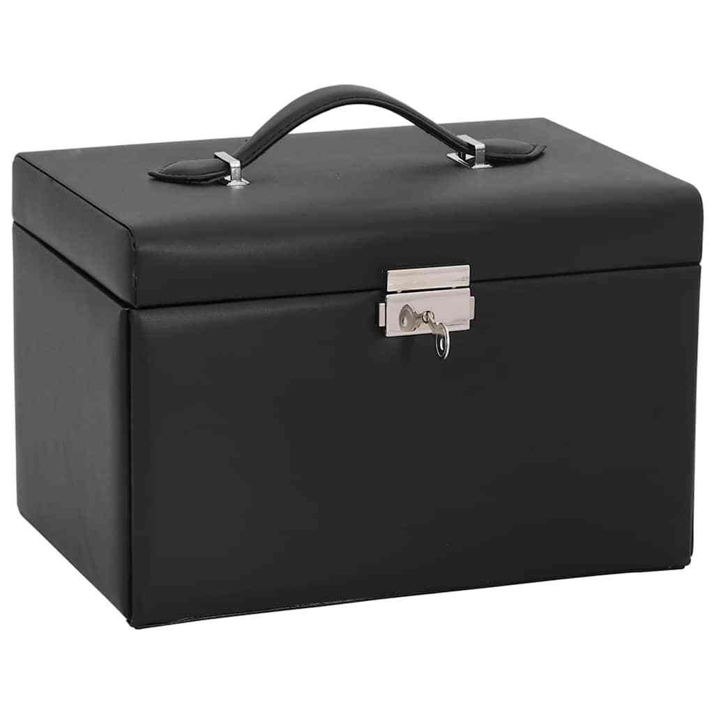 Jewellery Box 3-Layer with Mirror Lockable Black 26x18x17.5 cm