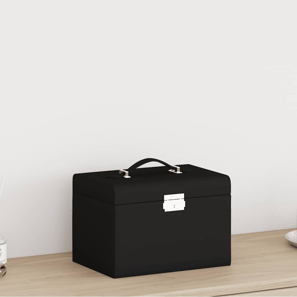 Jewellery Box 3-Layer with Mirror Lockable Black 26x18x17.5 cm