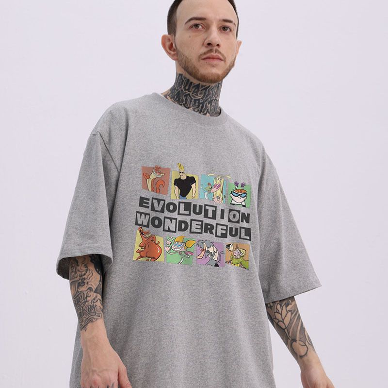 American Street Fashion Brand Fun Cartoon Printed Short-sleeved T-shirt Men And Women BF Lazy Loose Half-sleeved Tee-shirt
