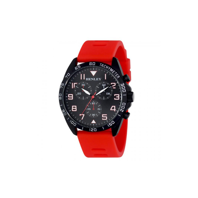 Henley Men&#39;s Multi Eye Black Dial With Red Sports Large Silicone Strap Watch H02215.10