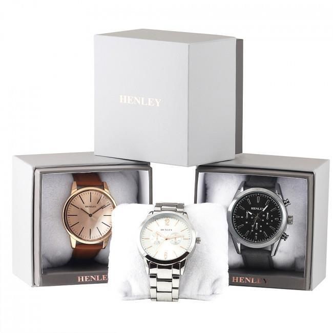 Henley Mens White Dial Black/Silver Silicone Sports Rubber Strap Watch H02206.14