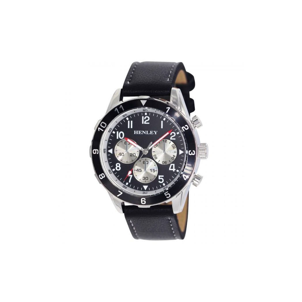 Henley Mens Multi Eye Classic Black Dial With Black Sports Leather Strap Watch H02213.3