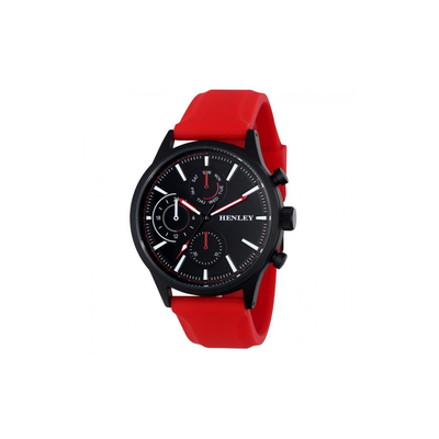 Henley Mens Multi Eye Black Dial With Sports Large Red Silicone Strap Watch H02222.10